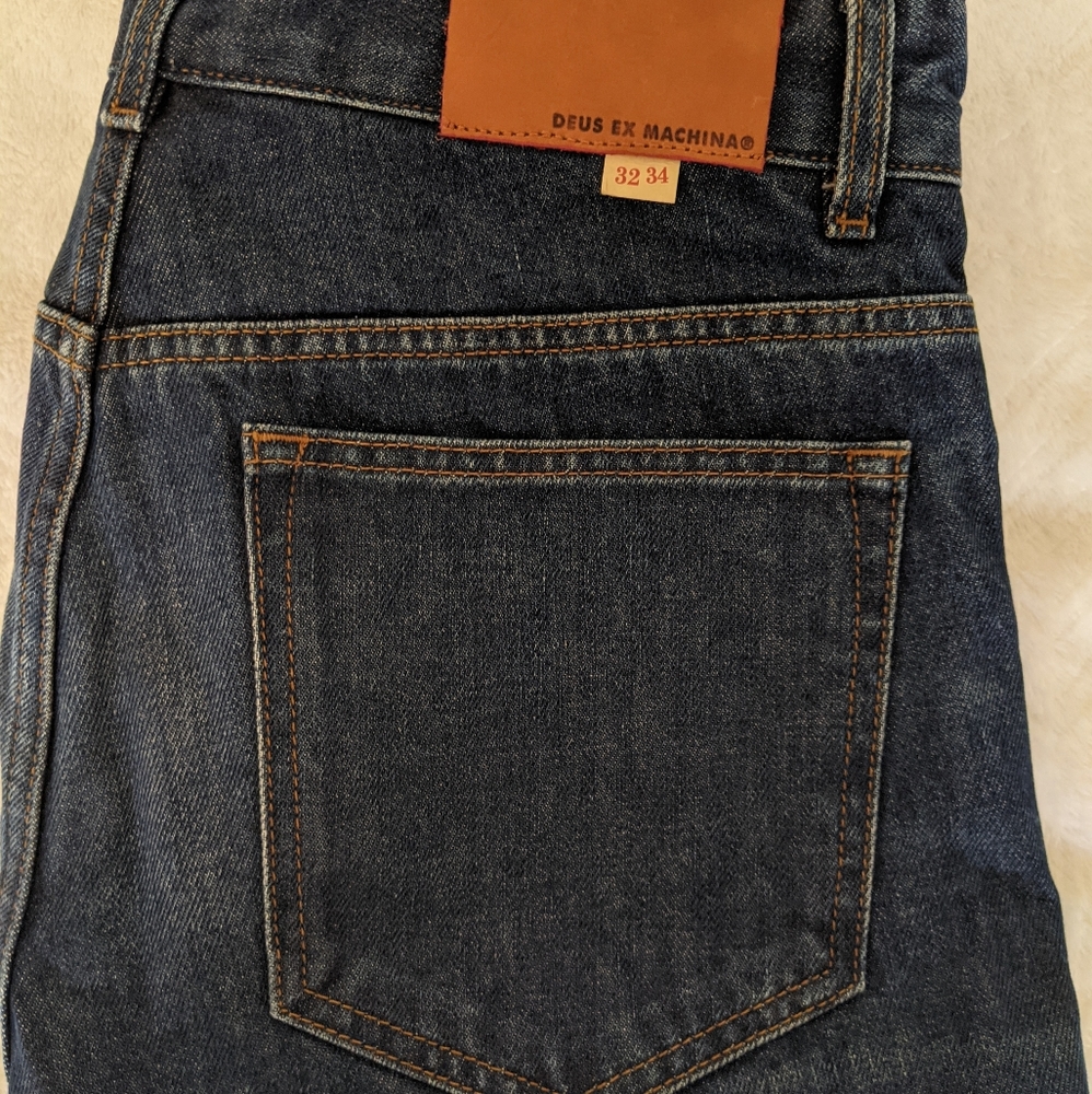 Mens dark vintage Indigo Deus Ex Machina jeans